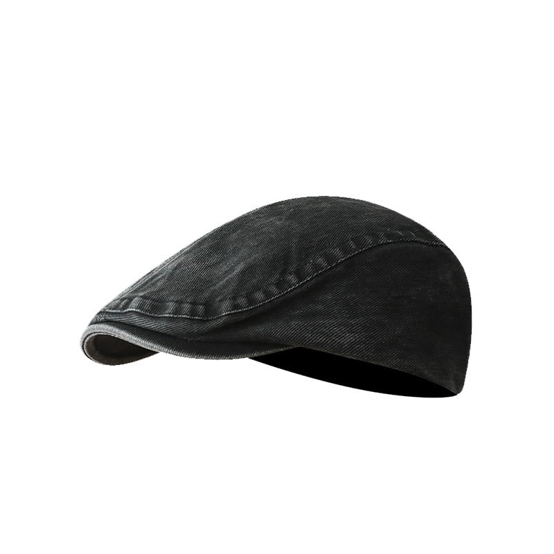 Fashion Washed Denim Newsboy Flat Cap Beret Cap - Black - Adjustable (about 21 5/8"-23 1/4") - image 9