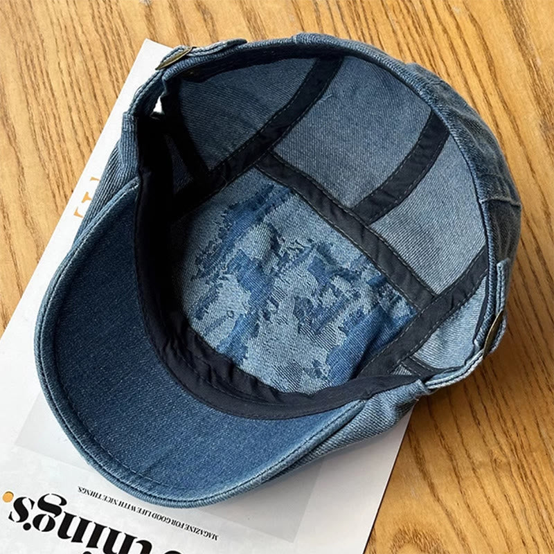 Ripped Washed Denim Newsboy Flat Cap Beret Cap - image 3