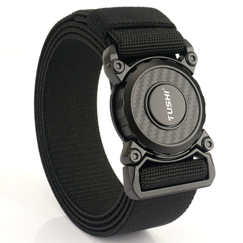 Men's Tactical Belt Round Buckle Quick Release Elastic Belt - Black - 44 - image 0