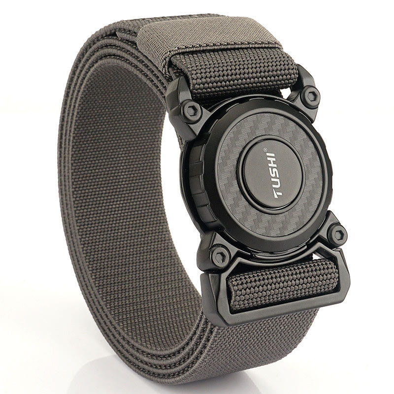 Men's Tactical Belt Round Buckle Quick Release Elastic Belt - Gray - 44 - image 11