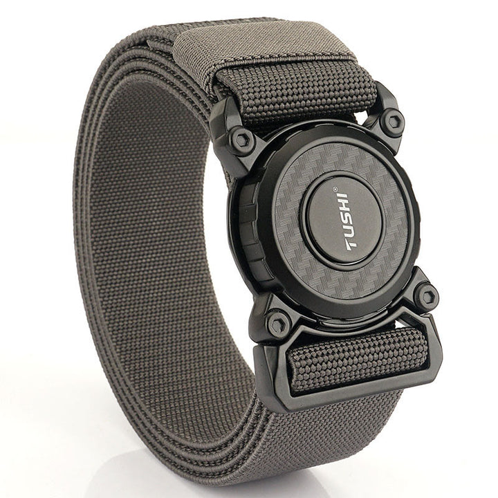 Men's Tactical Belt Round Buckle Quick Release Elastic Belt - Gray - 44 - image 11