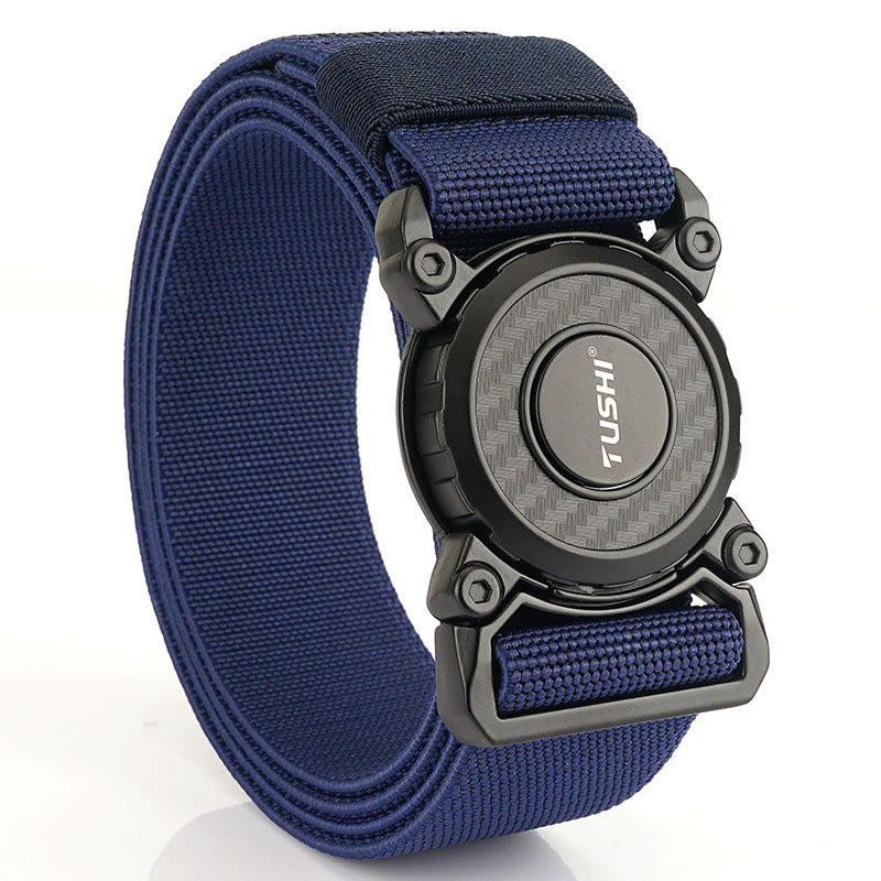 Men's Tactical Belt Round Buckle Quick Release Elastic Belt - DarkBlue - 44 - image 10