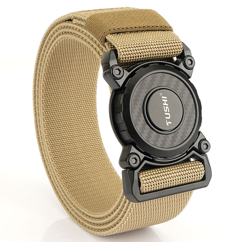 Men's Tactical Belt Round Buckle Quick Release Elastic Belt - Khaki - 44 - image 9