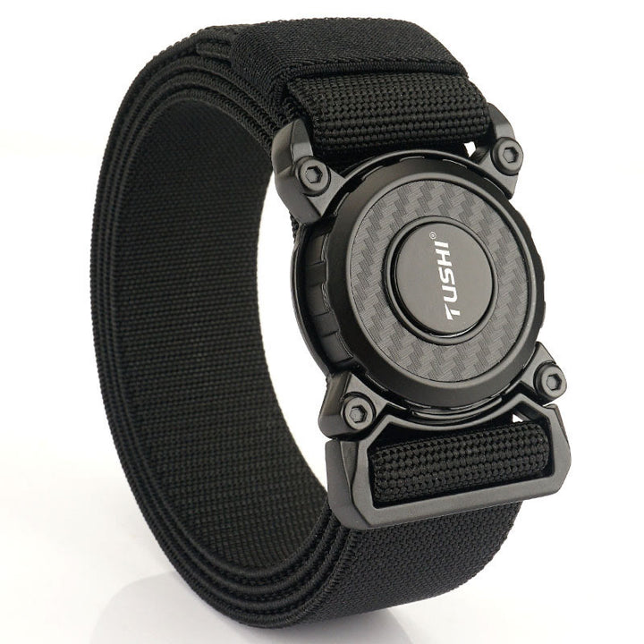 Men's Tactical Belt Round Buckle Quick Release Elastic Belt - Black - 44 - image 0