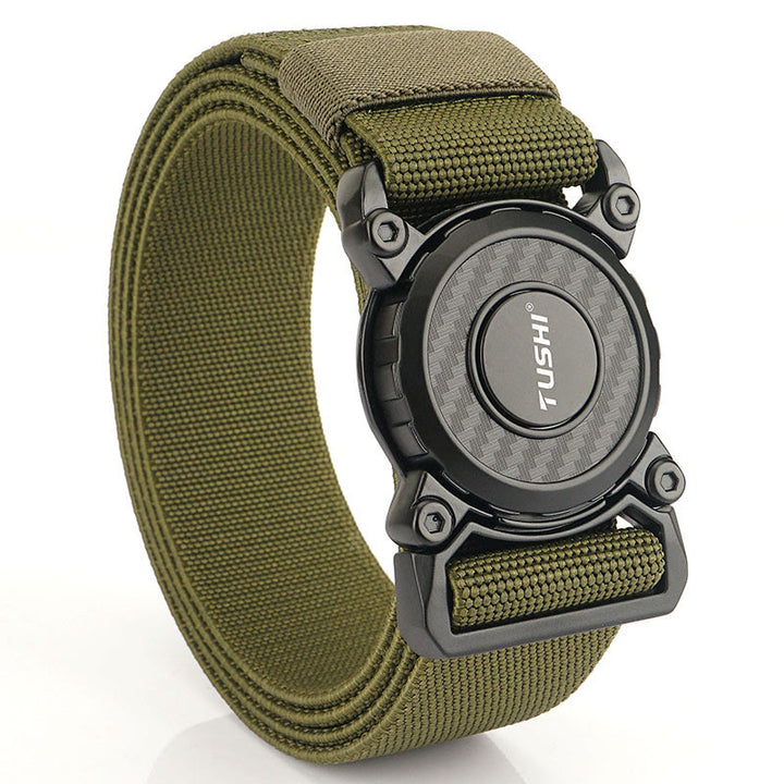 Men's Tactical Belt Round Buckle Quick Release Elastic Belt - Olive - 44 - image 8