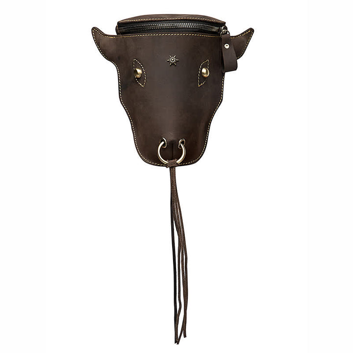 Genuine Crazy Horse Leather Cow Head Belt Bag - image 5