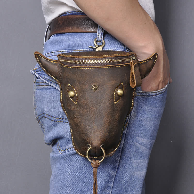 Genuine Crazy Horse Leather Cow Head Belt Bag - image 4