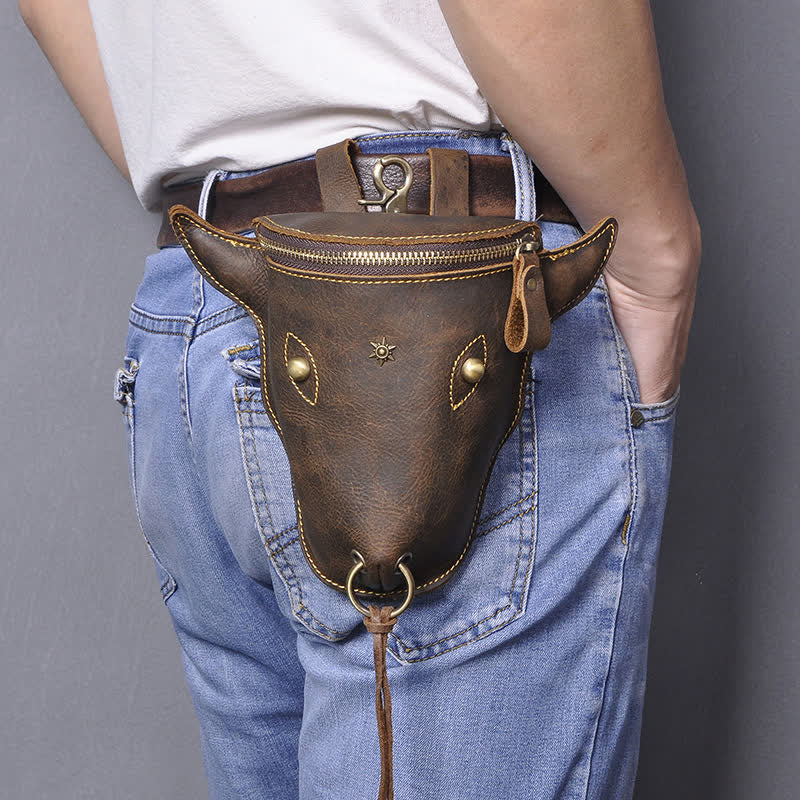 Genuine Crazy Horse Leather Cow Head Belt Bag - image 3