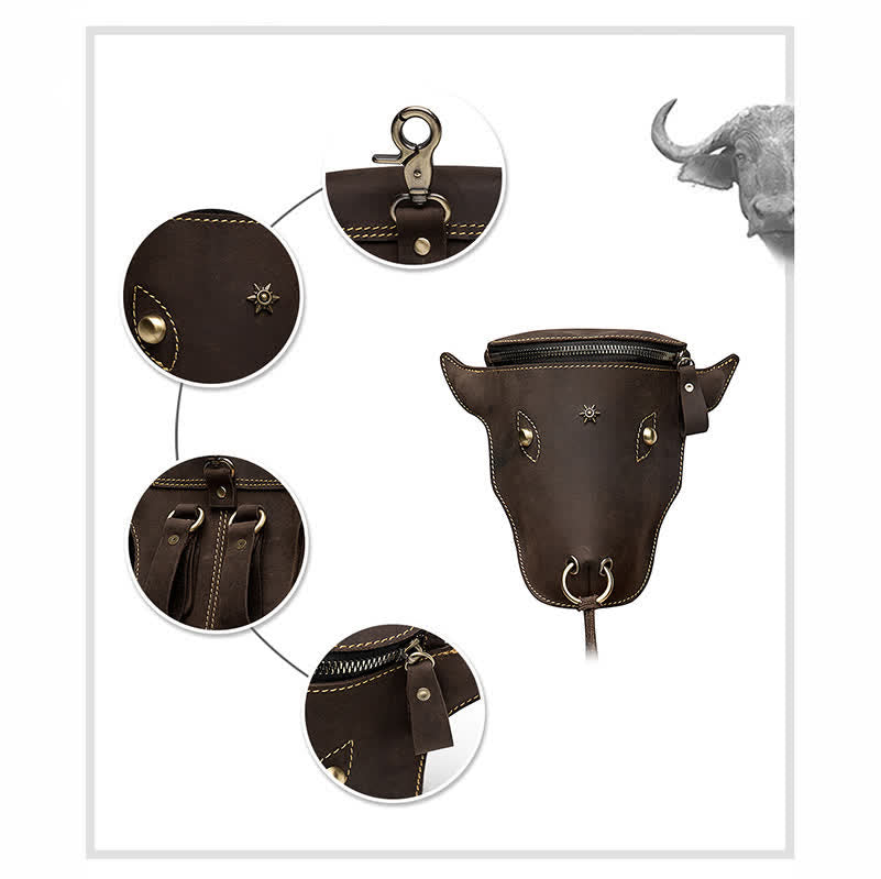 Genuine Crazy Horse Leather Cow Head Belt Bag - image 13