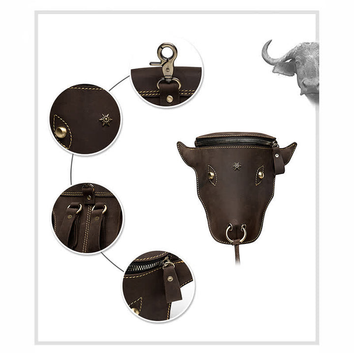 Genuine Crazy Horse Leather Cow Head Belt Bag - image 13