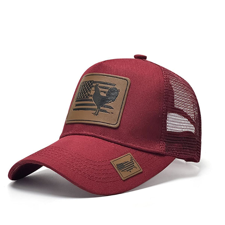Farm Cock And Flag Adjustable Men's Trucker Hat - Red - Adjustable (21 1/4"- 22 7/8") - image 5