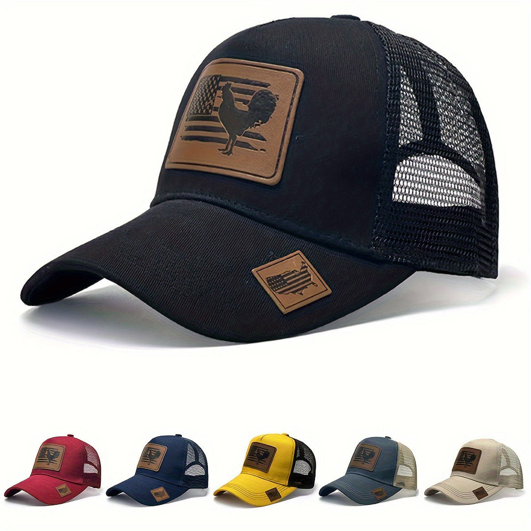 Farm Cock And Flag Adjustable Men's Trucker Hat - Black - Adjustable (21 1/4"- 22 7/8") - image 0
