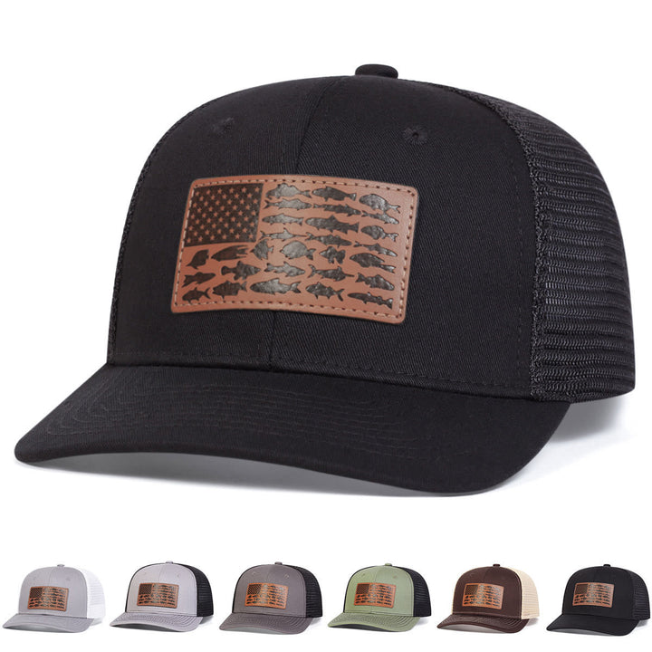 Fish And Flag Adjustable Men's Outdoor Trucker Hat - Black - Adjustable (About 22"-23 5/8") - image 0