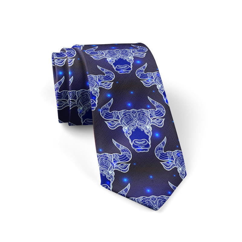 Men's Bull's Head And Blue Star Pattern Necktie - image 1