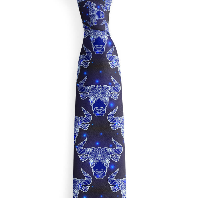 Men's Bull's Head And Blue Star Pattern Necktie - Bull's Head And Blue Star - image 0