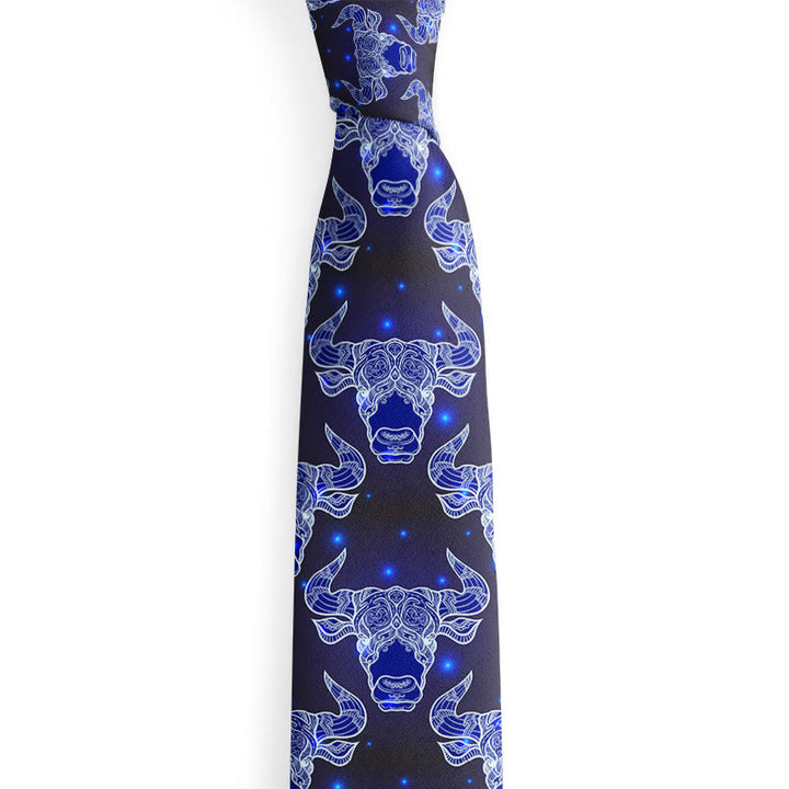 Men's Bull's Head And Blue Star Pattern Necktie - Bull's Head And Blue Star - image 0