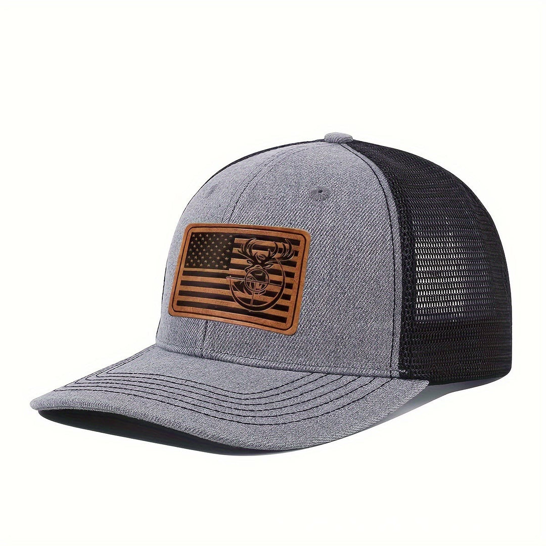 Geometric Deer's Head Flag Adjustable Men's Trucker Hat - Gray - Adjustable (About 21 5/8"-23 5/8") - image 2