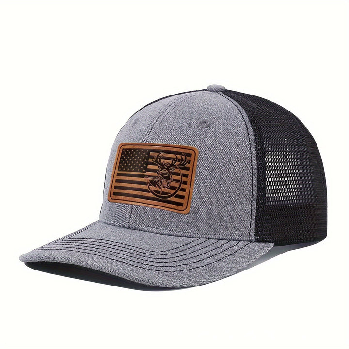 Geometric Deer's Head Flag Adjustable Men's Trucker Hat - Gray - Adjustable (About 21 5/8"-23 5/8") - image 2