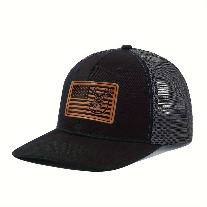 Geometric Deer's Head Flag Adjustable Men's Trucker Hat - Black - Adjustable (About 21 5/8"-23 5/8") - image 0