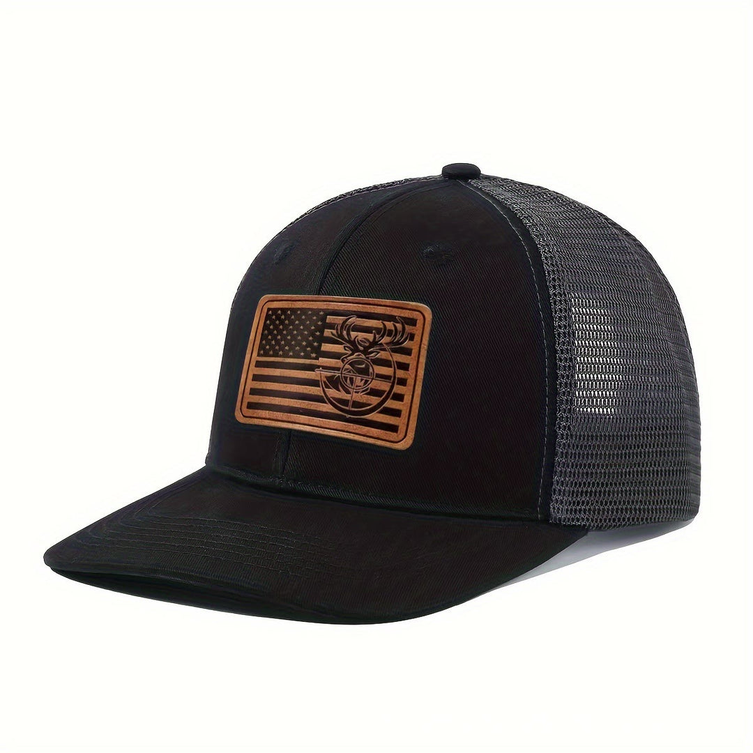 Geometric Deer's Head Flag Adjustable Men's Trucker Hat - Black - Adjustable (About 21 5/8"-23 5/8") - image 0
