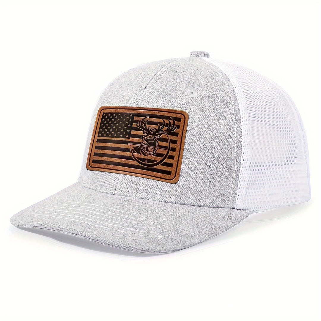 Geometric Deer's Head Flag Adjustable Men's Trucker Hat - White - Adjustable (About 21 5/8"-23 5/8") - image 3