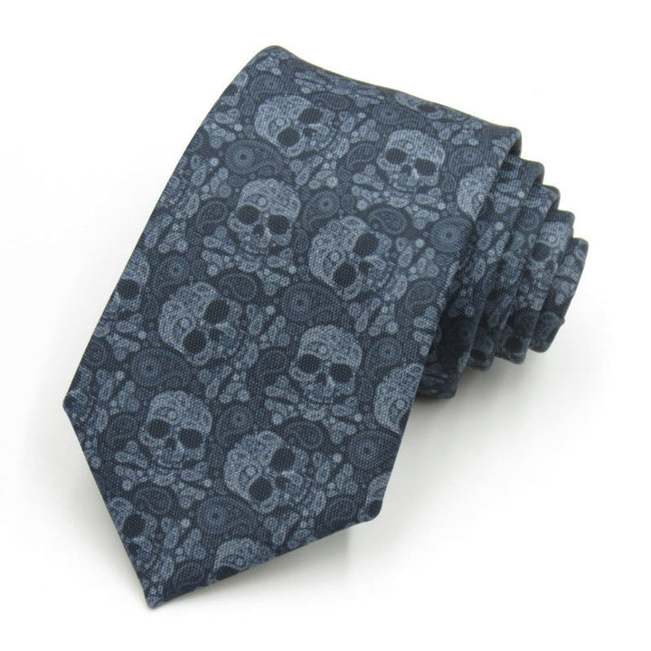 Men's Gray Skull Head Floral Pattern Necktie - Gray Skull Head - image 0