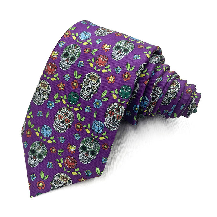 Men's Colorful Skull With Flowers Necktie - Colorful Skull With Flowers - image 0