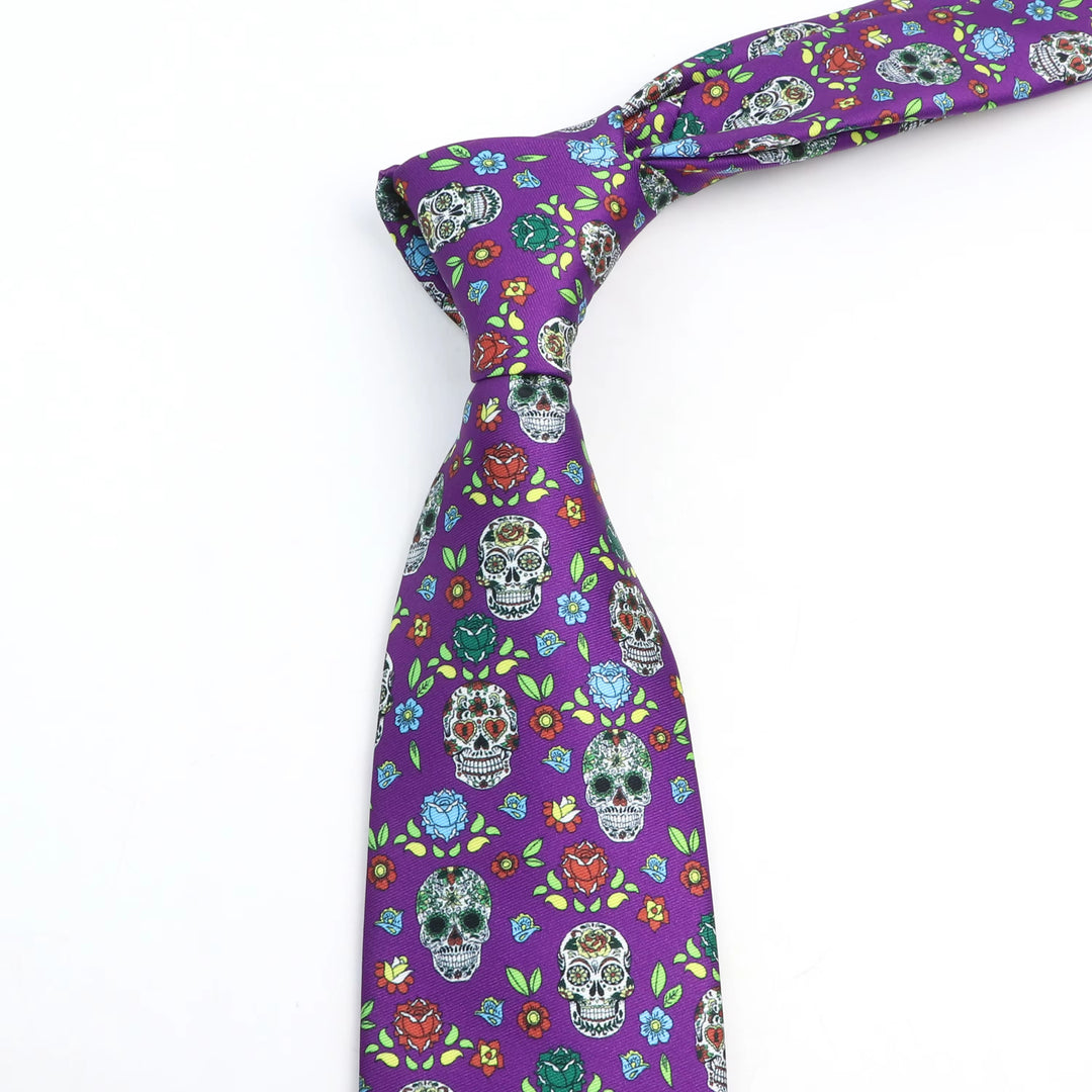 Men's Colorful Skull With Flowers Necktie - image 1