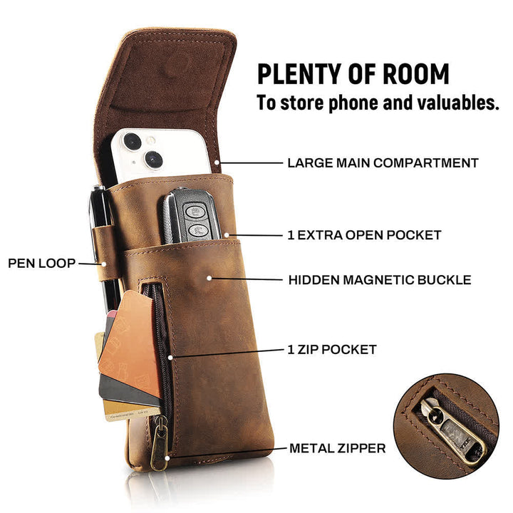 Multi-Function Magnetic Phone Fanny Pack Leather Belt Bag - image 3