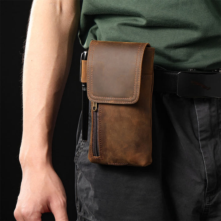 Multi-Function Magnetic Phone Fanny Pack Leather Belt Bag - Coffee Brown - image 0