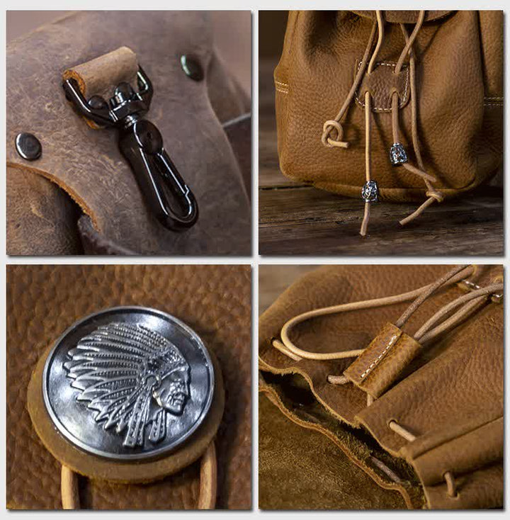 Indian Style Small Wallet Drawstring Crazy Horse Leather Belt Bag - image 8