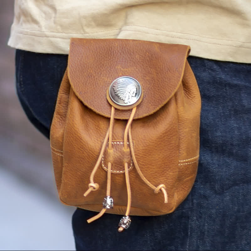 Indian Style Small Wallet Drawstring Crazy Horse Leather Belt Bag - image 5