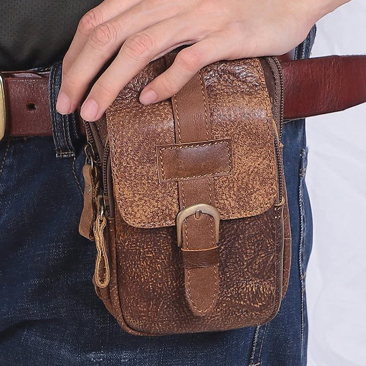 Retro Elegant Travel Fanny Pack Zipper Leather Belt Bag - Brown - image 0