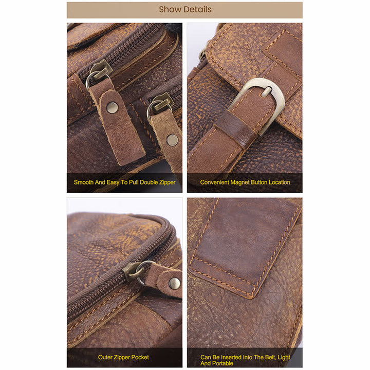 Retro Elegant Travel Fanny Pack Zipper Leather Belt Bag - image 5