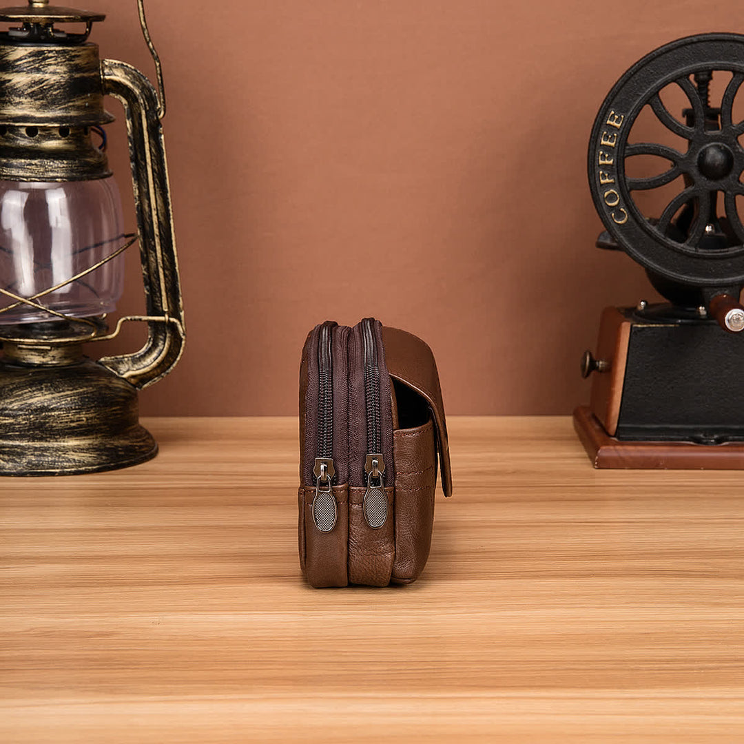 Card Holder Casual Simple Horizontal Zipper Leather Belt Bag - image 5