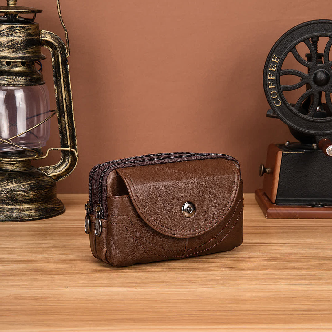Card Holder Casual Simple Horizontal Zipper Leather Belt Bag - image 2
