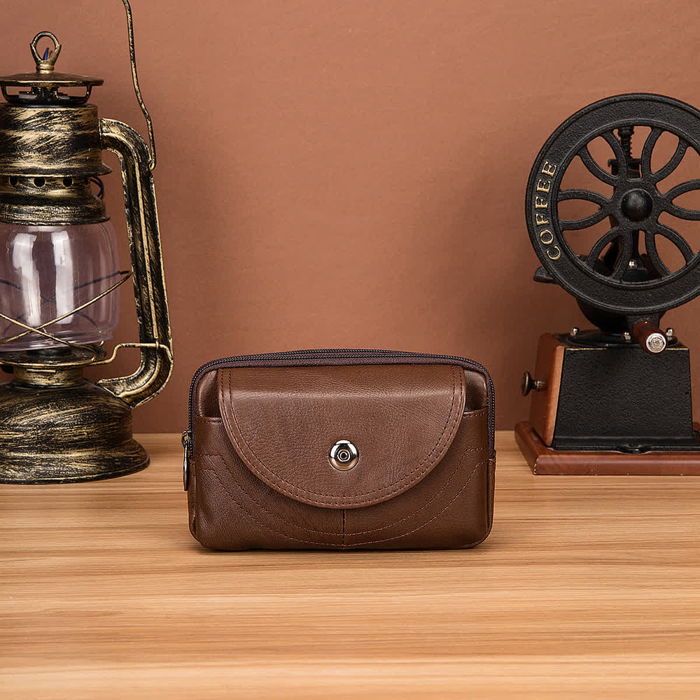 Card Holder Casual Simple Horizontal Zipper Leather Belt Bag - image 1