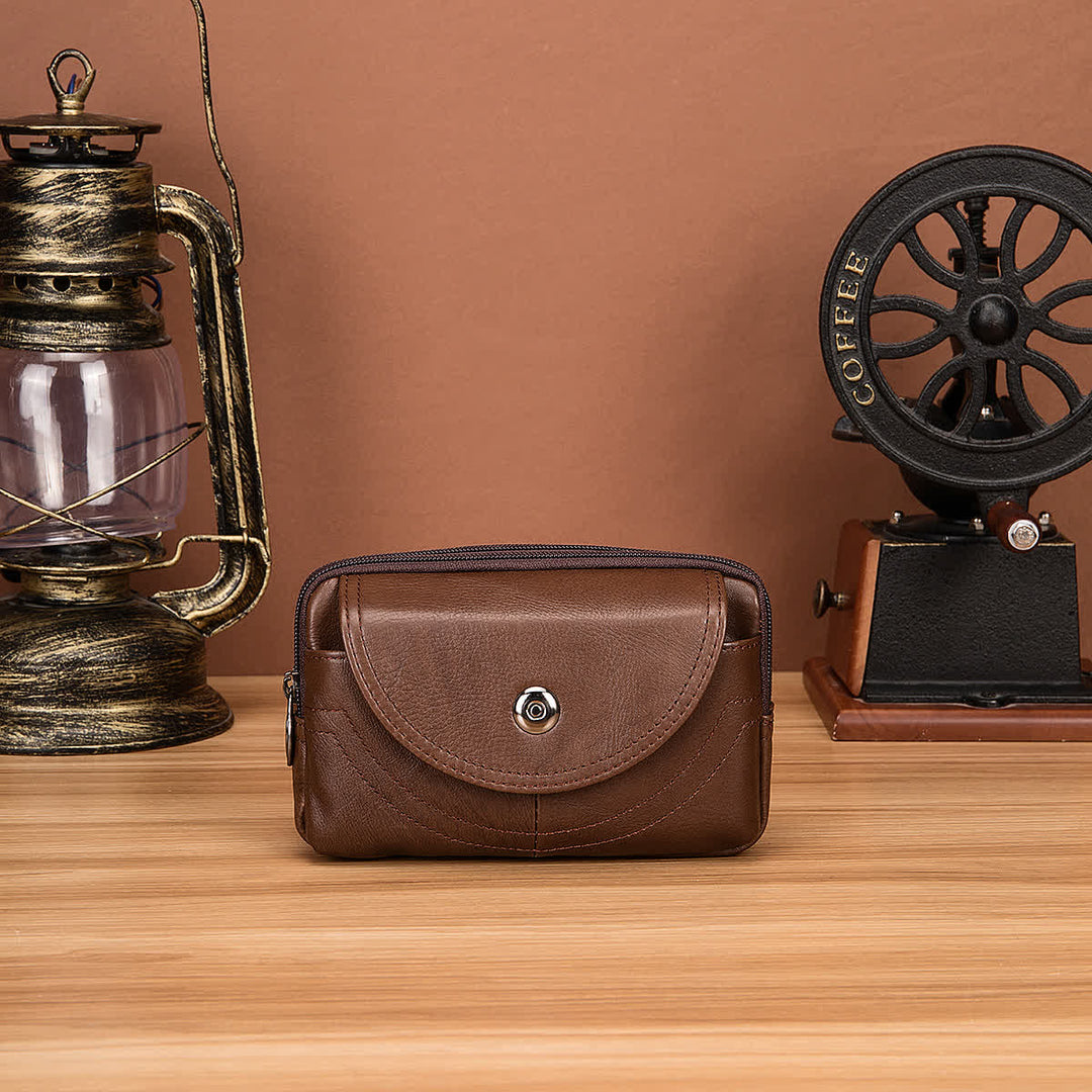 Card Holder Casual Simple Horizontal Zipper Leather Belt Bag - image 1