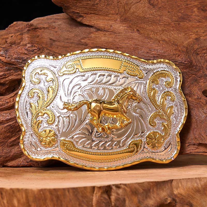 Gold Running Horse DIY Western Cowboy Buckle Leather Belt - Running Horse - Without Belt - Not Included Belt - image 0