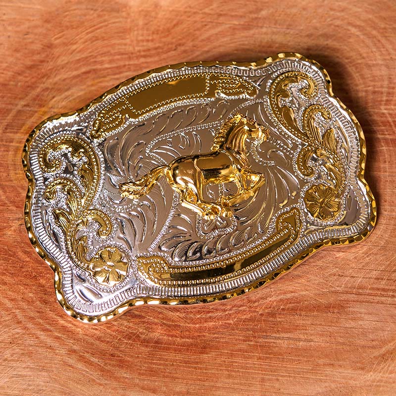 Gold Running Horse DIY Western Cowboy Buckle Leather Belt - image 1