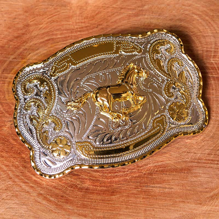 Gold Running Horse DIY Western Cowboy Buckle Leather Belt - image 1