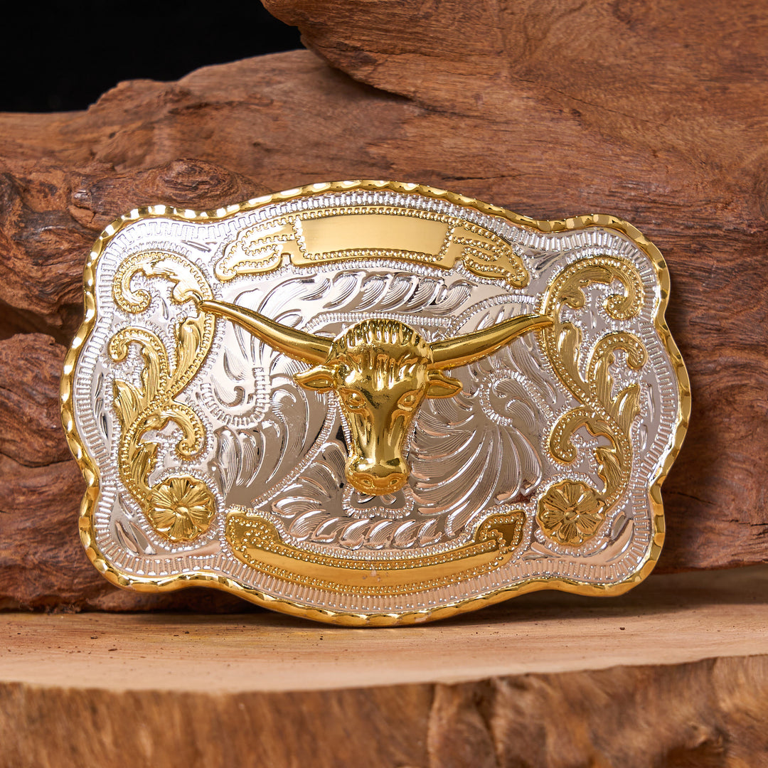 Gold Bull's Head DIY Western Cowboy Buckle Leather Belt - Gold Bull's Head - Without Belt - Not Included Belt - image 0