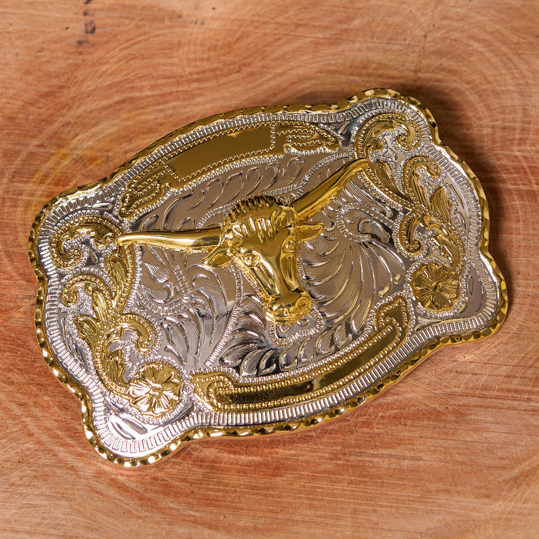 Gold Bull's Head DIY Western Cowboy Buckle Leather Belt - image 1