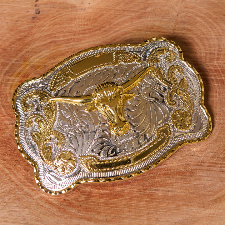 Gold Bull's Head DIY Western Cowboy Buckle Leather Belt - image 1