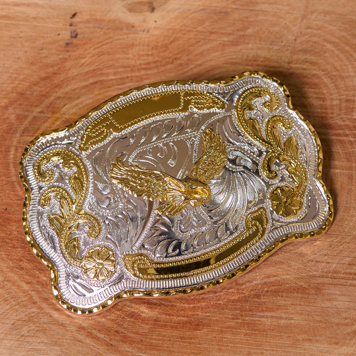 Gold Flying Eagle DIY Western Cowboy Buckle Leather Belt - image 1