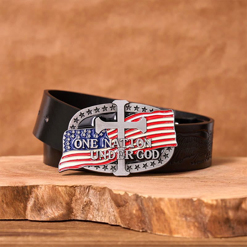 One Nation Under God DIY Western Buckle Leather Belt - One Nation Under God - Black Embossed Eagle Belt - 42 - image 2