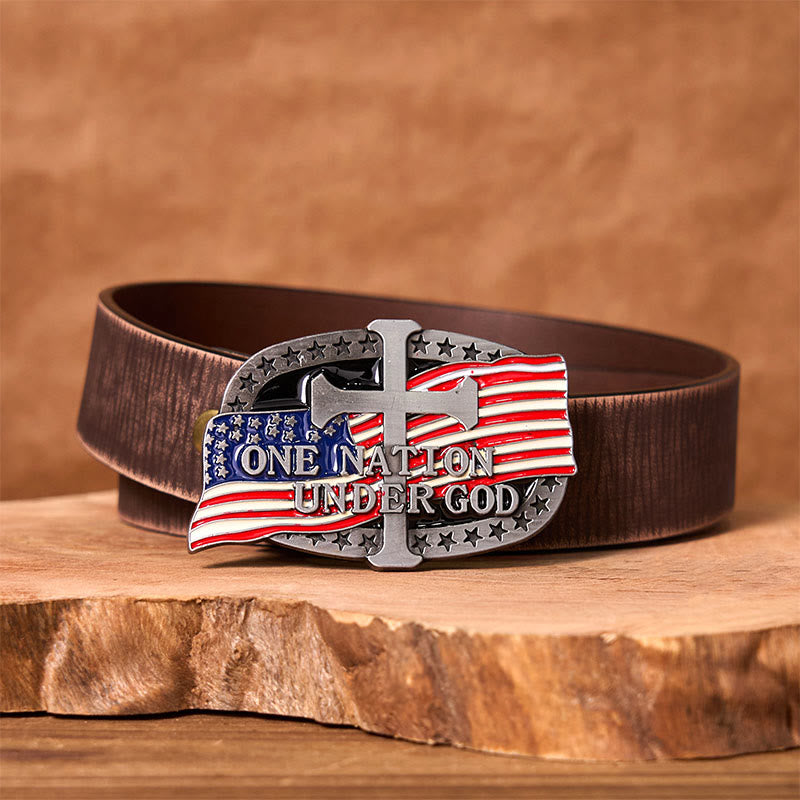 One Nation Under God DIY Western Buckle Leather Belt - One Nation Under God - Brown Distressed Belt - 42 - image 5