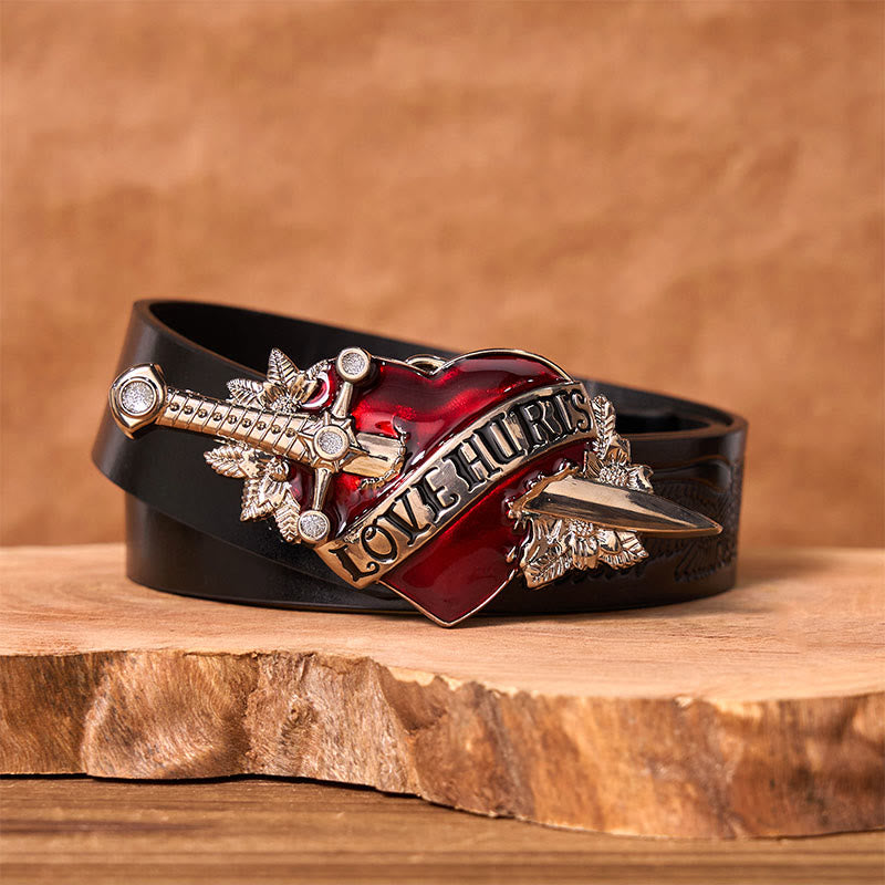 A Sword Through The Heart DIY Western Buckle Leather Belt - A Sword Through The Heart - Black Embossed Eagle Belt - 42 - image 2