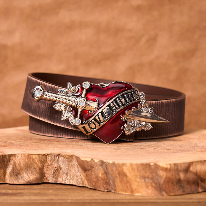 A Sword Through The Heart DIY Western Buckle Leather Belt - A Sword Through The Heart - Brown Distressed Belt - 42 - image 5
