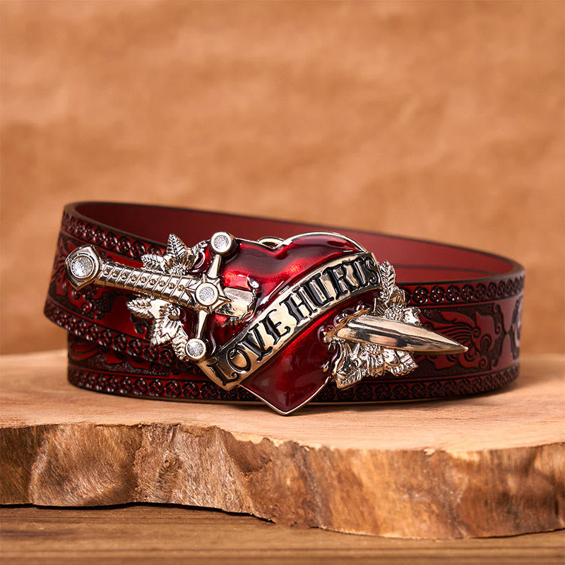 A Sword Through The Heart DIY Western Buckle Leather Belt - A Sword Through The Heart - Brown Carved Belt - 42 - image 6
